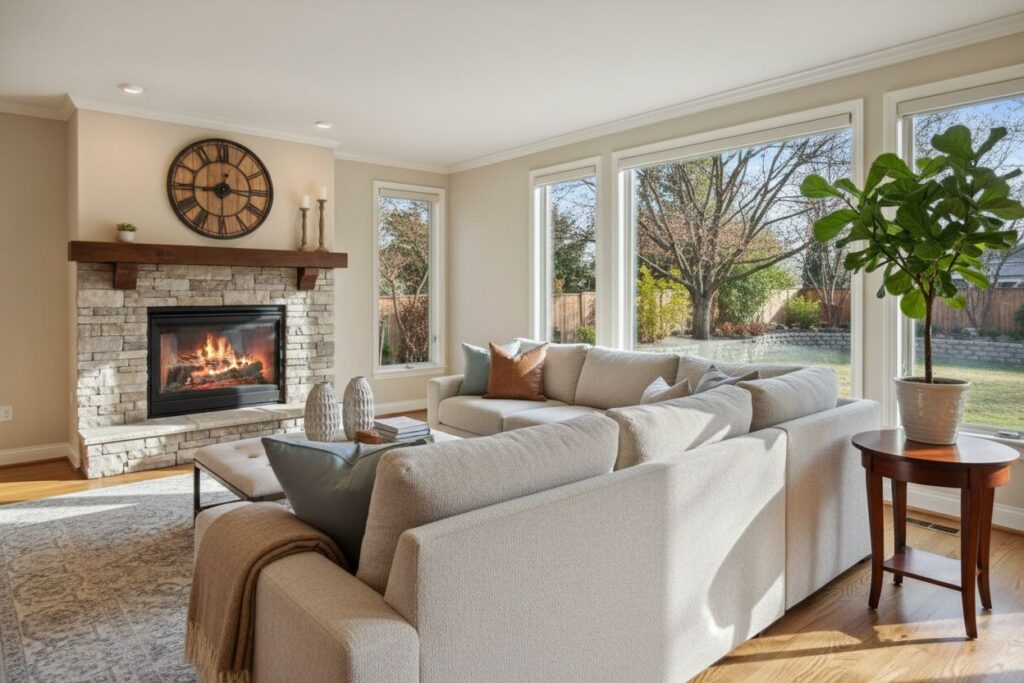 Cozy gas fireplace in Indianapolis home