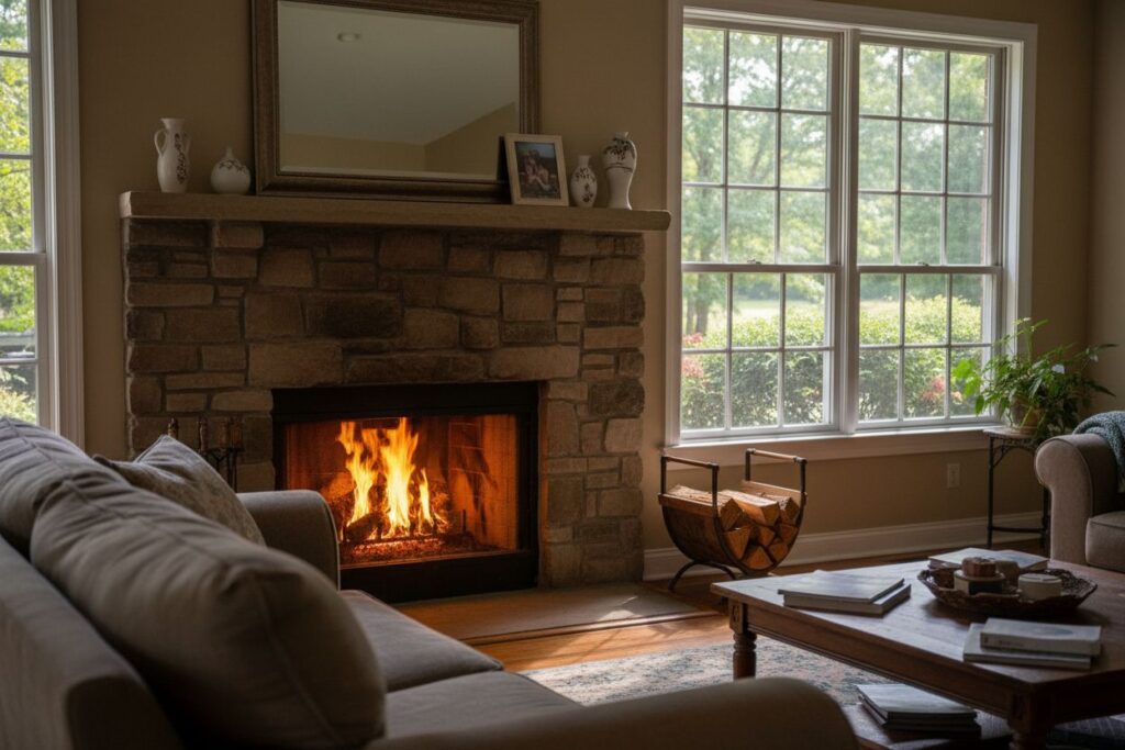 Comfortable fireplace view in Kansas City living room