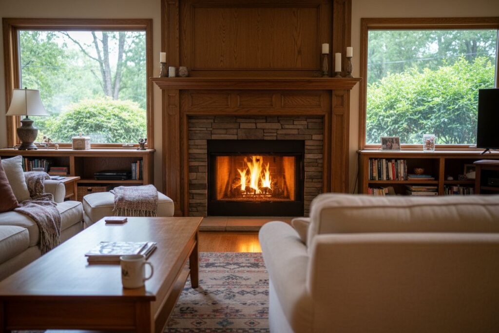Comfortable fireplace view in Kennesaw living room