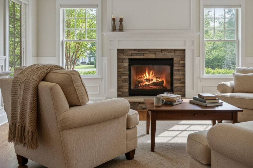 Cozy gas fireplace in Lake Elmo home