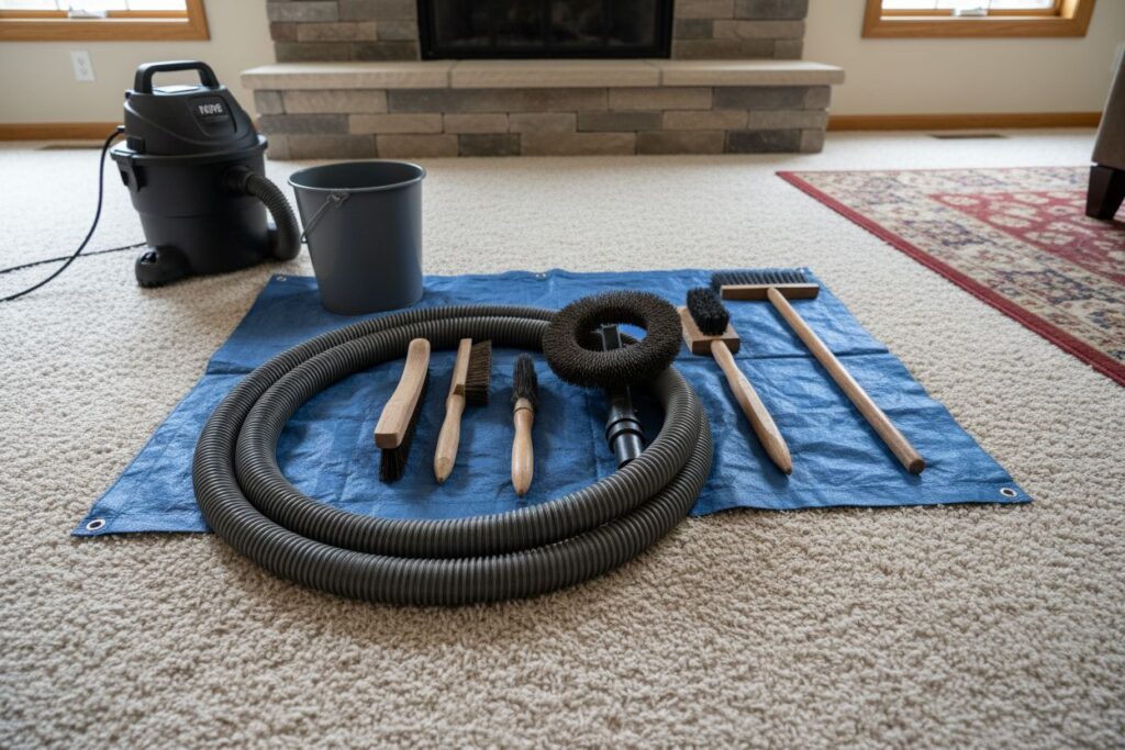 Expert fireplace technician servicing gas fireplace in Lake Oswego