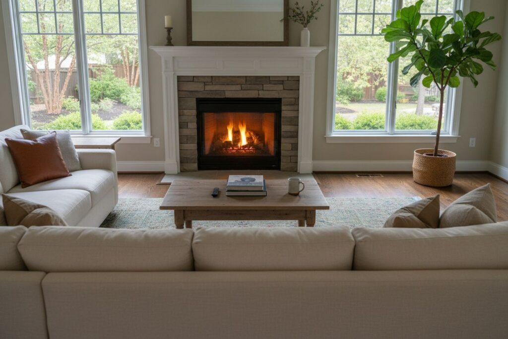 Cozy gas fireplace in Lake Oswego home