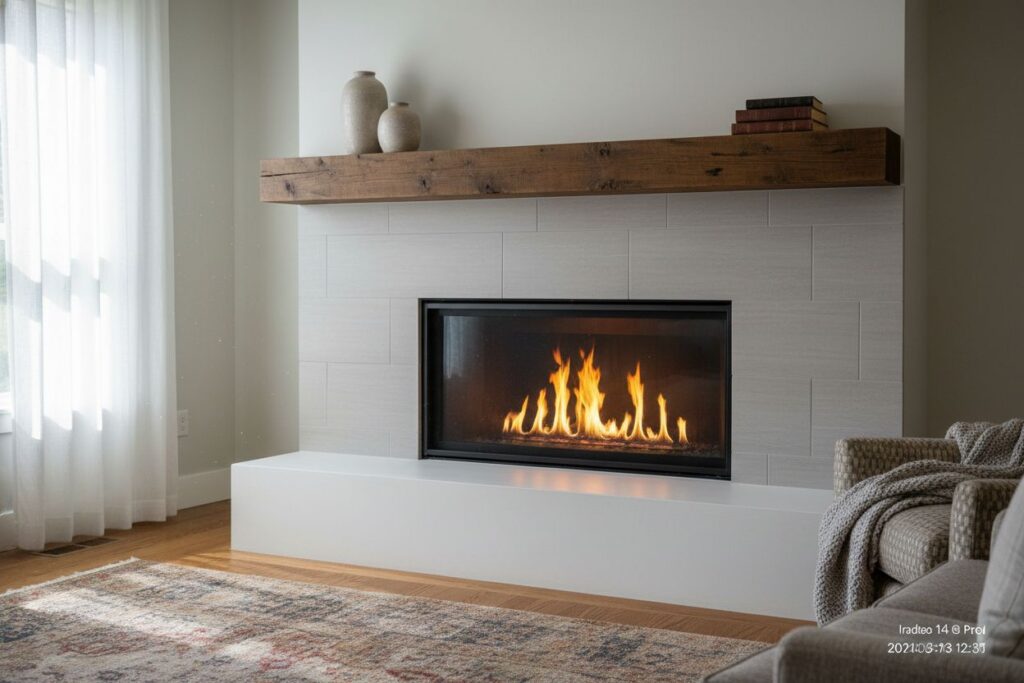 Gas fireplace with decor in Lake Oswego residence