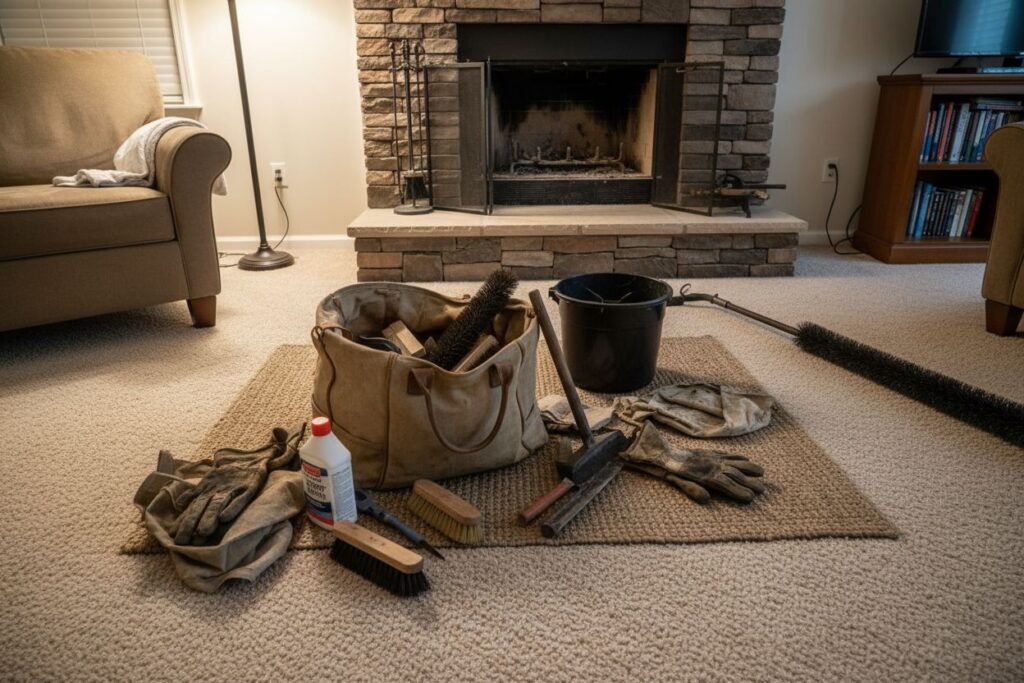 Expert fireplace technician servicing gas fireplace in Lakeville