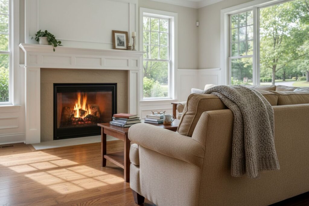 Cozy gas fireplace in Lee home