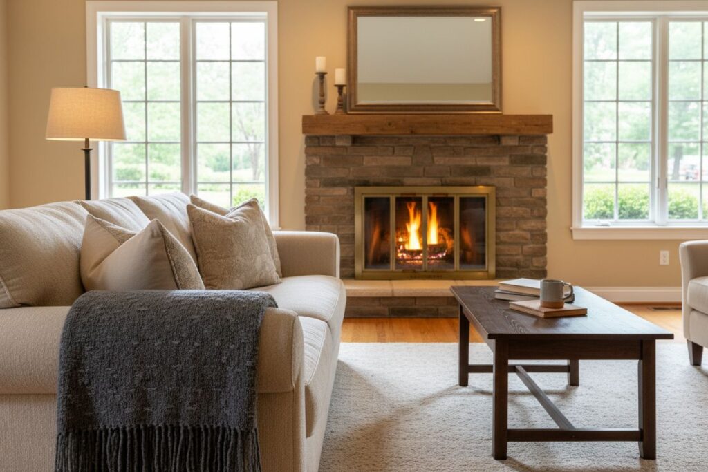Cozy gas fireplace in Lincoln City home