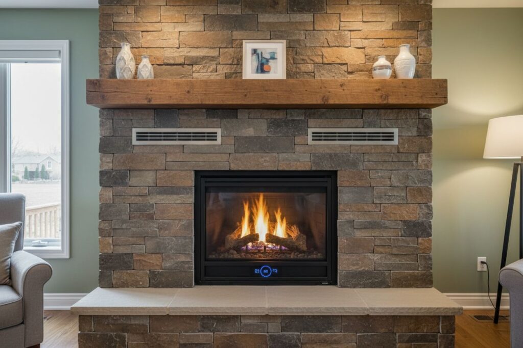 Clean and maintained gas fireplace in Long Beach home
