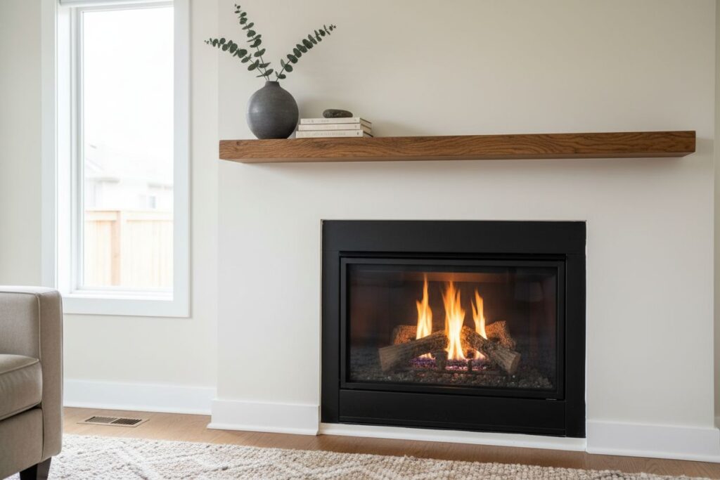 Gas fireplace with decor in Los Angeles residence