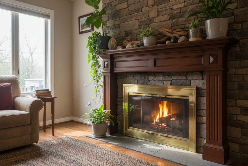 Gas fireplace with decor in Maple Grove residence