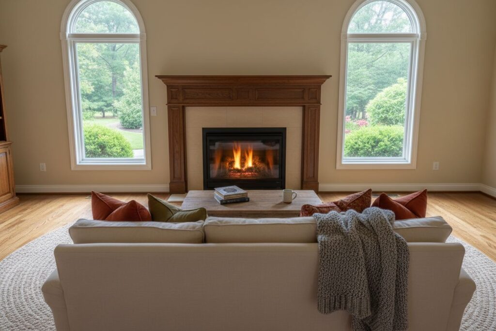 Cozy gas fireplace in Maplewood home