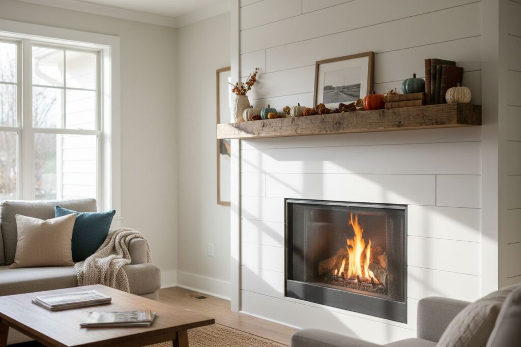 Gas fireplace with decor in Maplewood residence