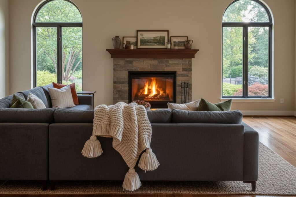 Cozy gas fireplace in Marietta home