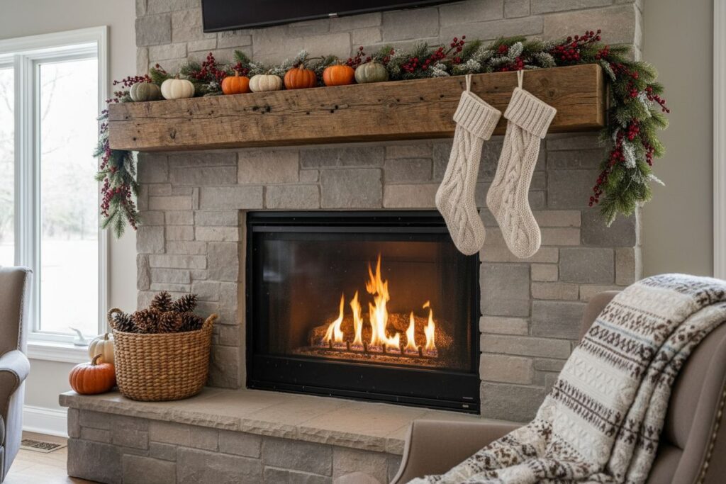 Gas fireplace with decor in Marietta residence