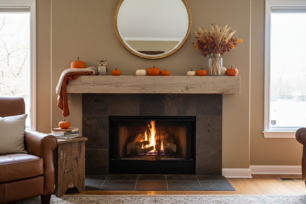 Gas fireplace with decor in McMinnville residence