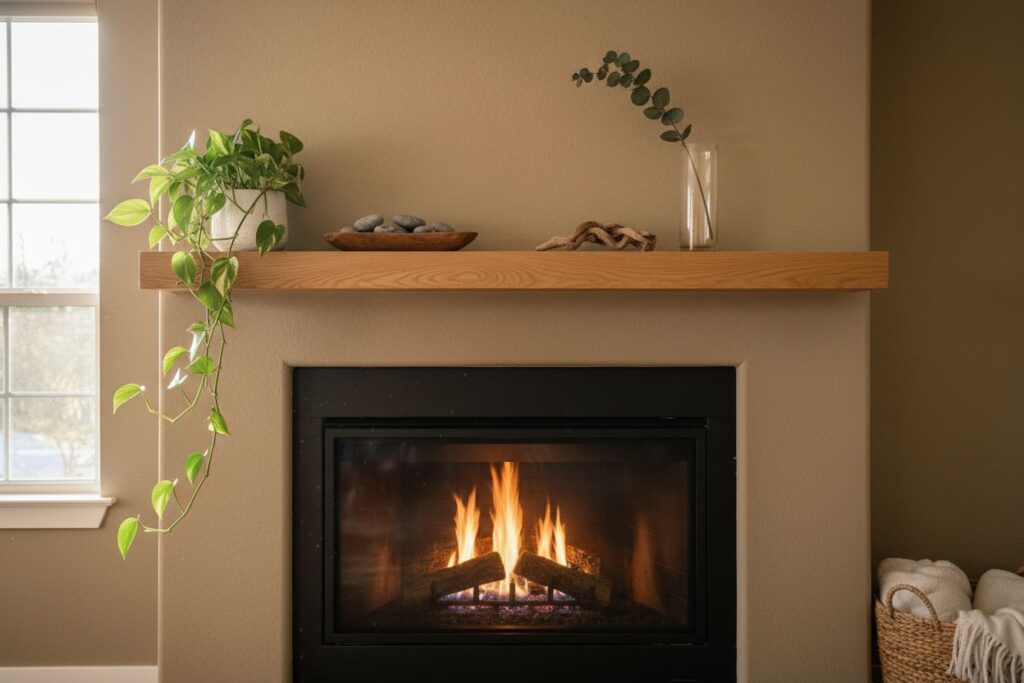 Gas fireplace with decor in Mesa residence