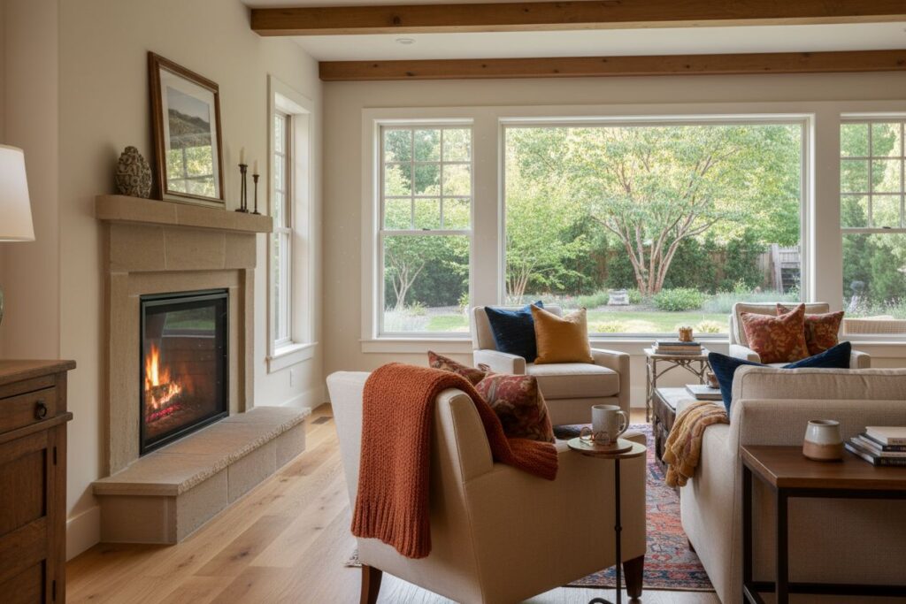 Cozy gas fireplace in Milwaukee home