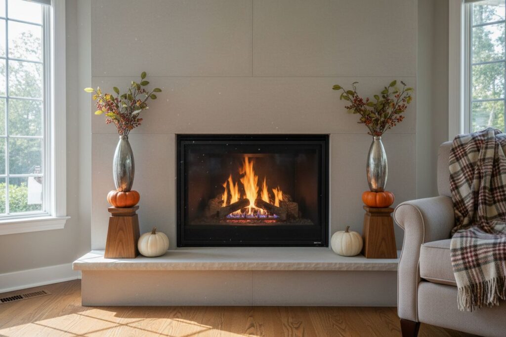Gas fireplace with decor in Milwaukee residence