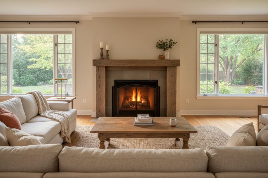 Cozy gas fireplace in Milwaukie home