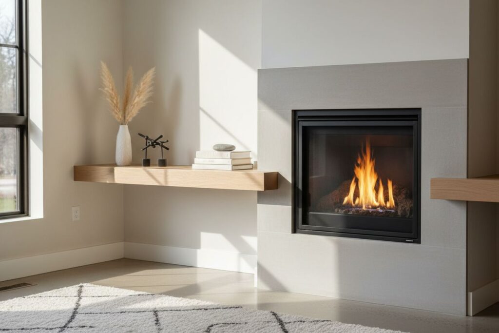 Gas fireplace with decor in Milwaukie residence