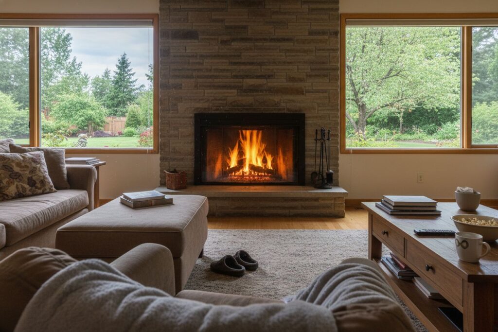 Comfortable fireplace view in Naperville living room