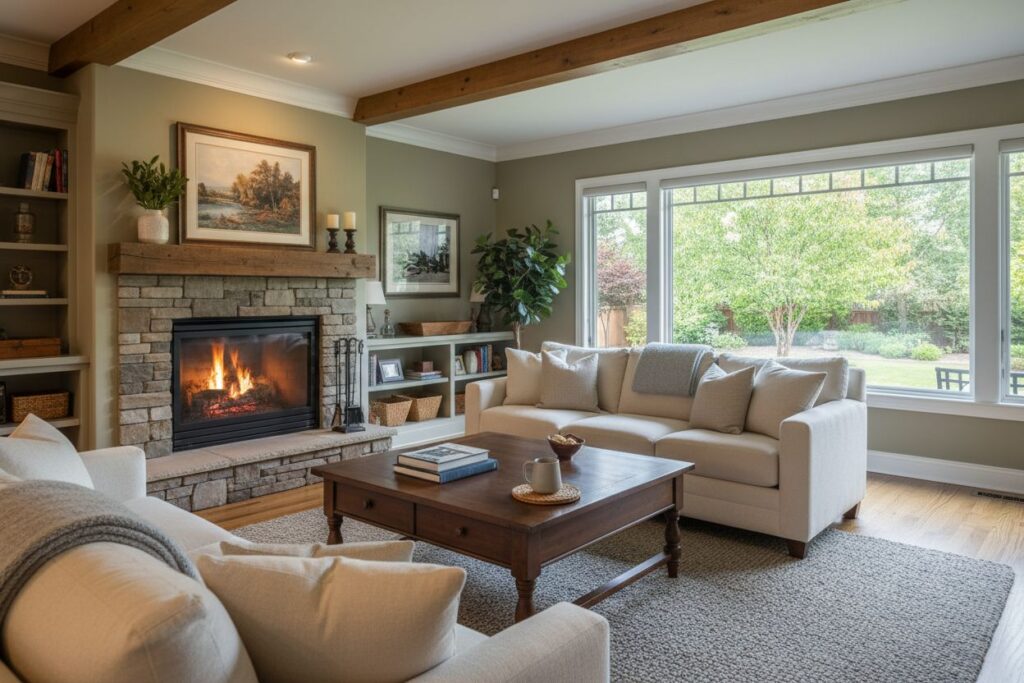 Cozy gas fireplace in Nashua home