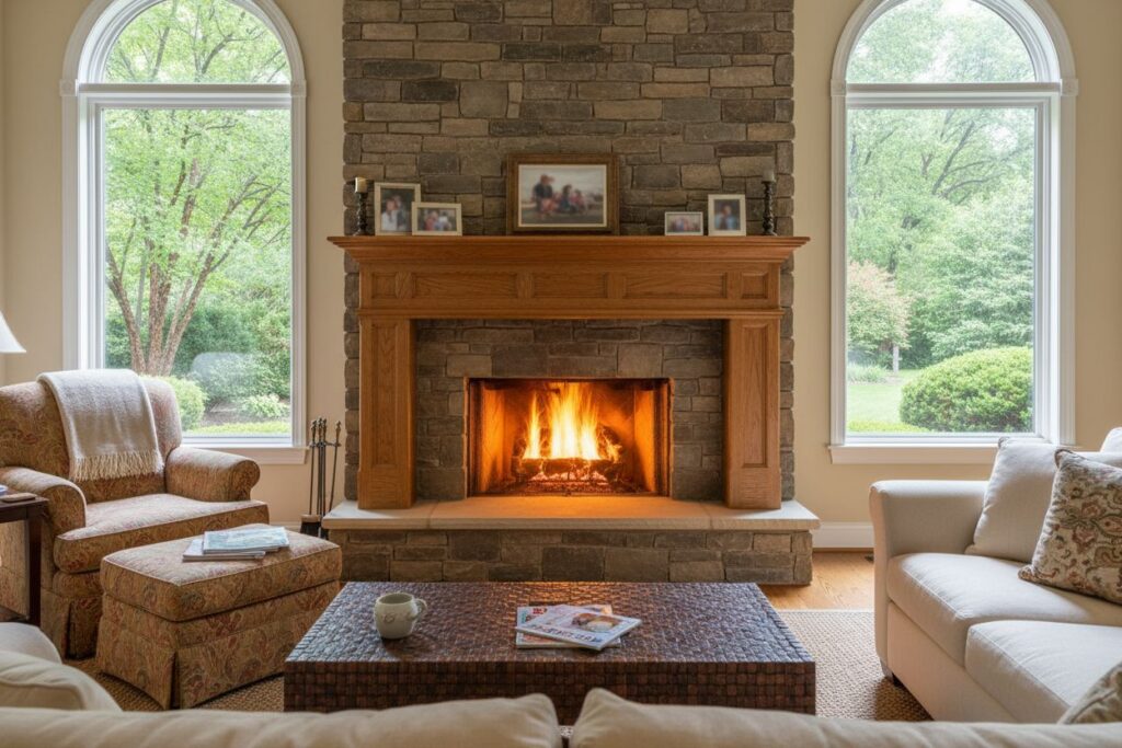 Comfortable fireplace view in NE Atlanta living room