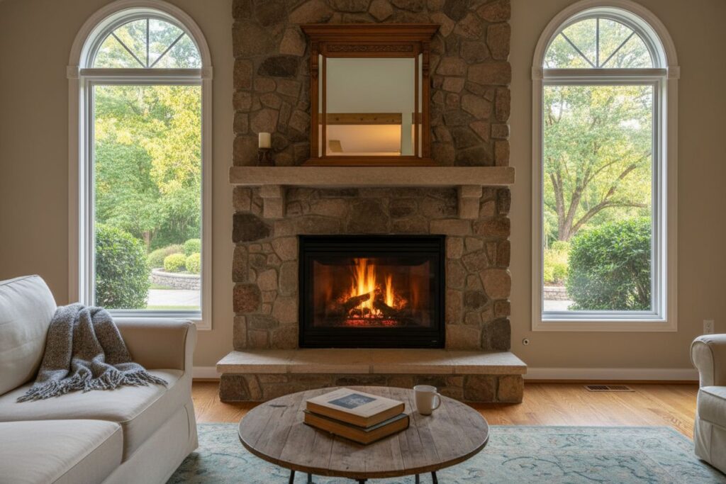Comfortable fireplace view in Newark living room