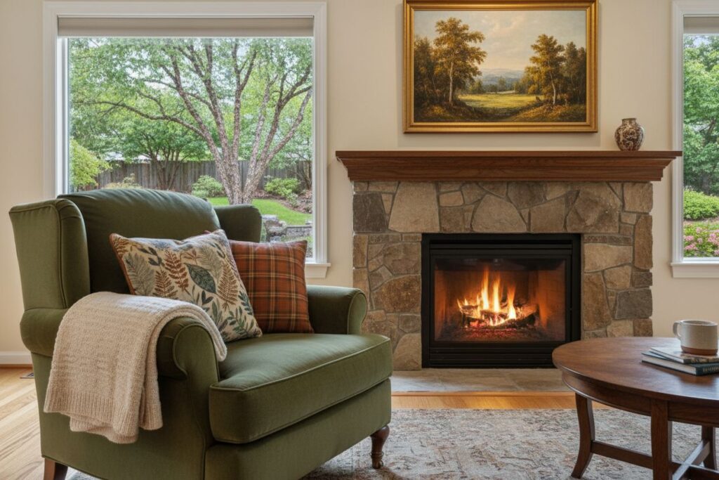 Cozy gas fireplace in Newark home