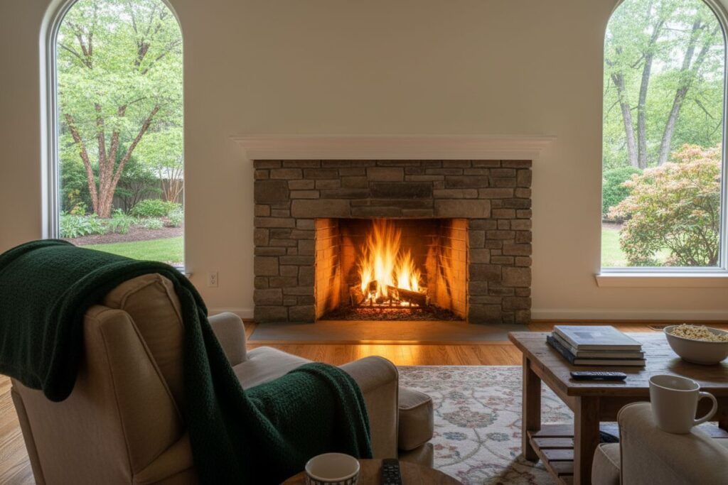 Comfortable fireplace view in Newberg living room