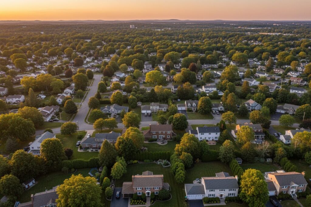 Newton Massachusetts skyline and local area
