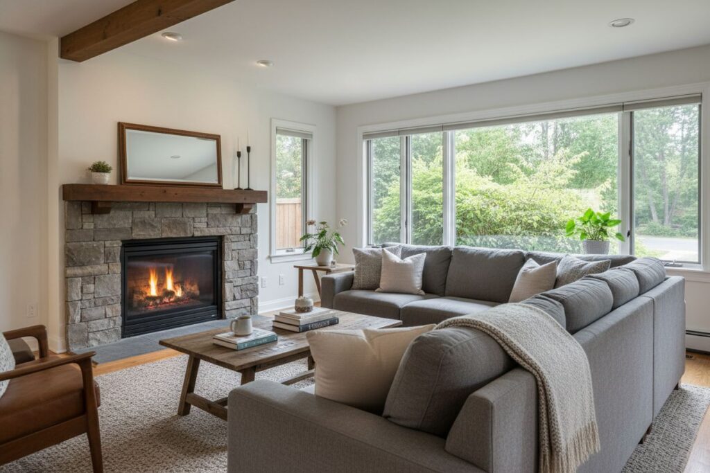 Cozy gas fireplace in Norcross home