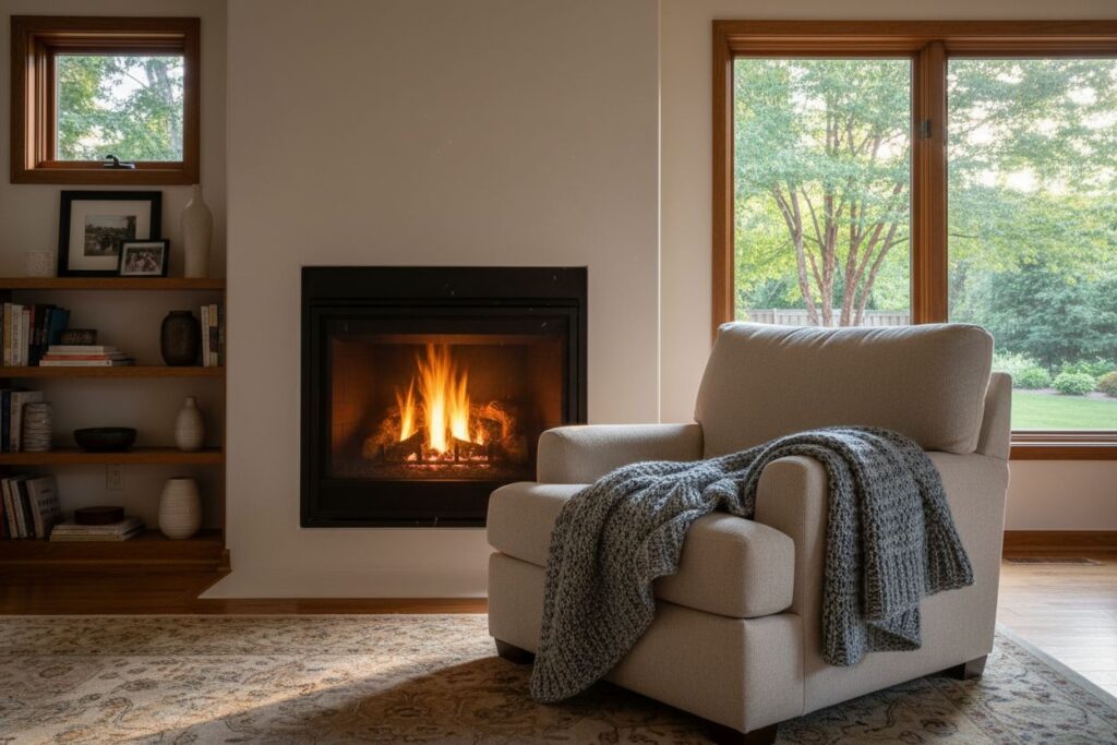 Cozy gas fireplace in North Minneapolis home
