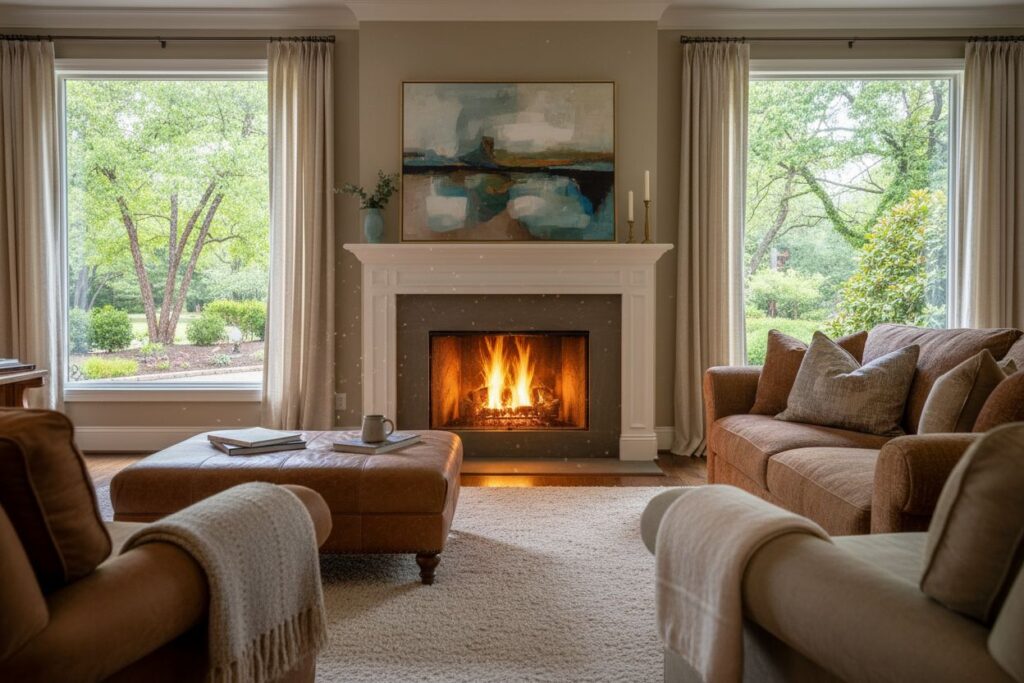 Comfortable fireplace view in Northborough living room