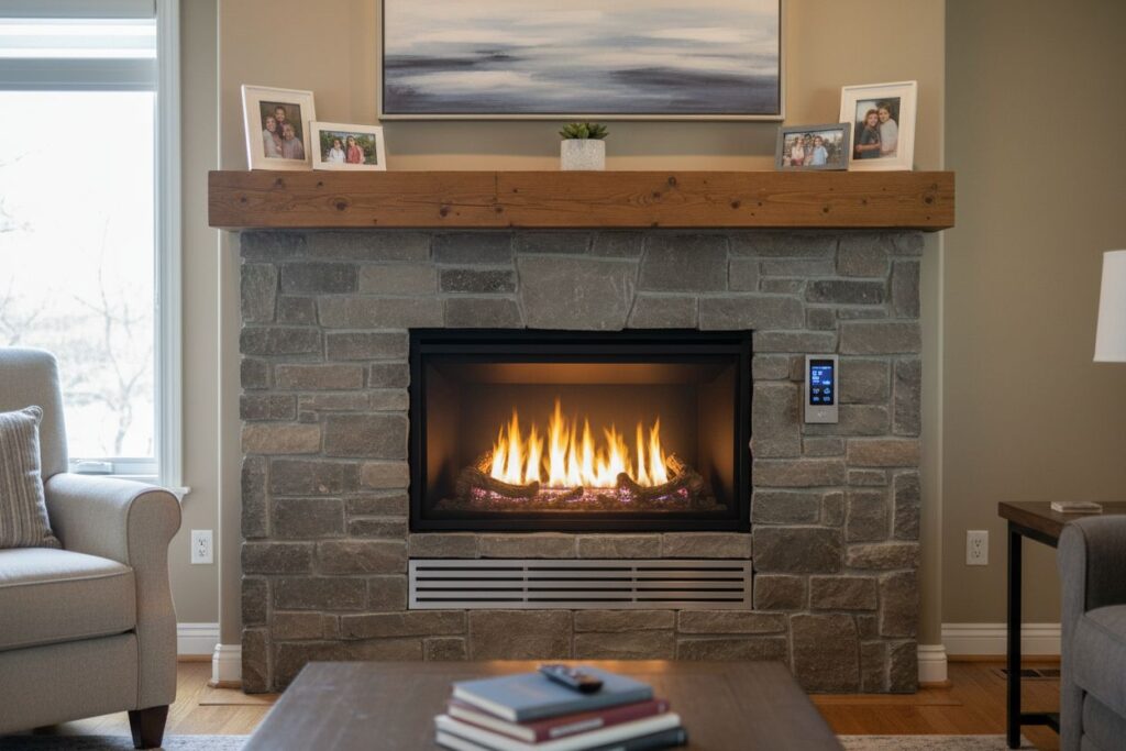 Clean and maintained gas fireplace in Northeast Columbus home