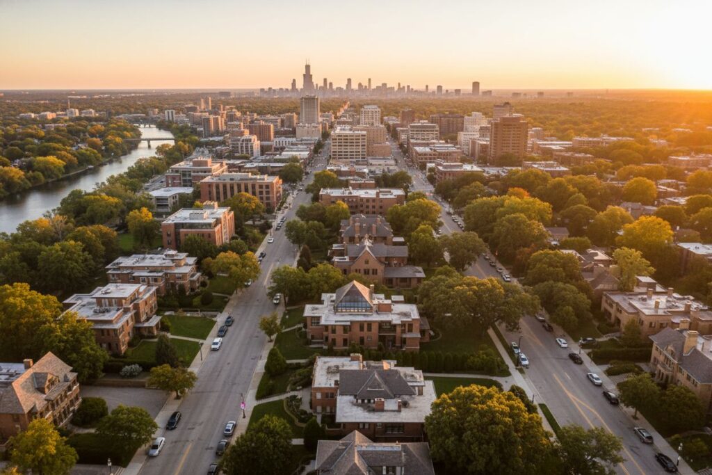 Oak Park Illinois skyline and local area