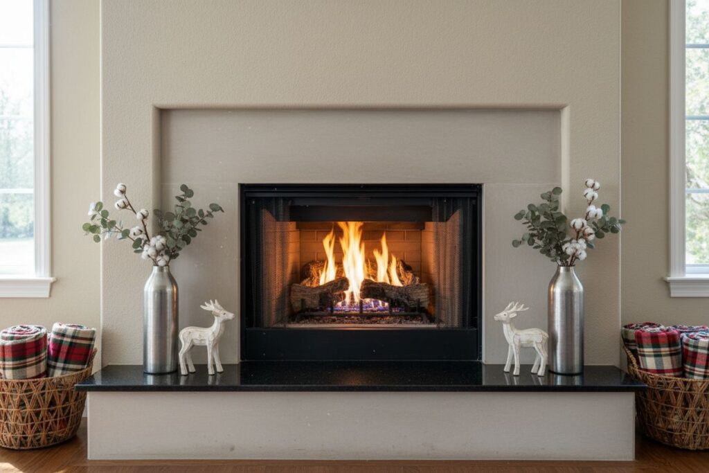 Gas fireplace with decor in Oregon City residence