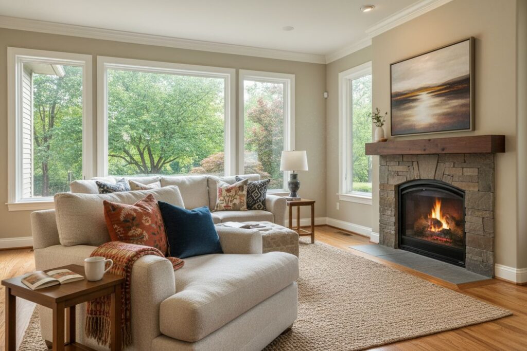 Cozy gas fireplace in Oregon City home