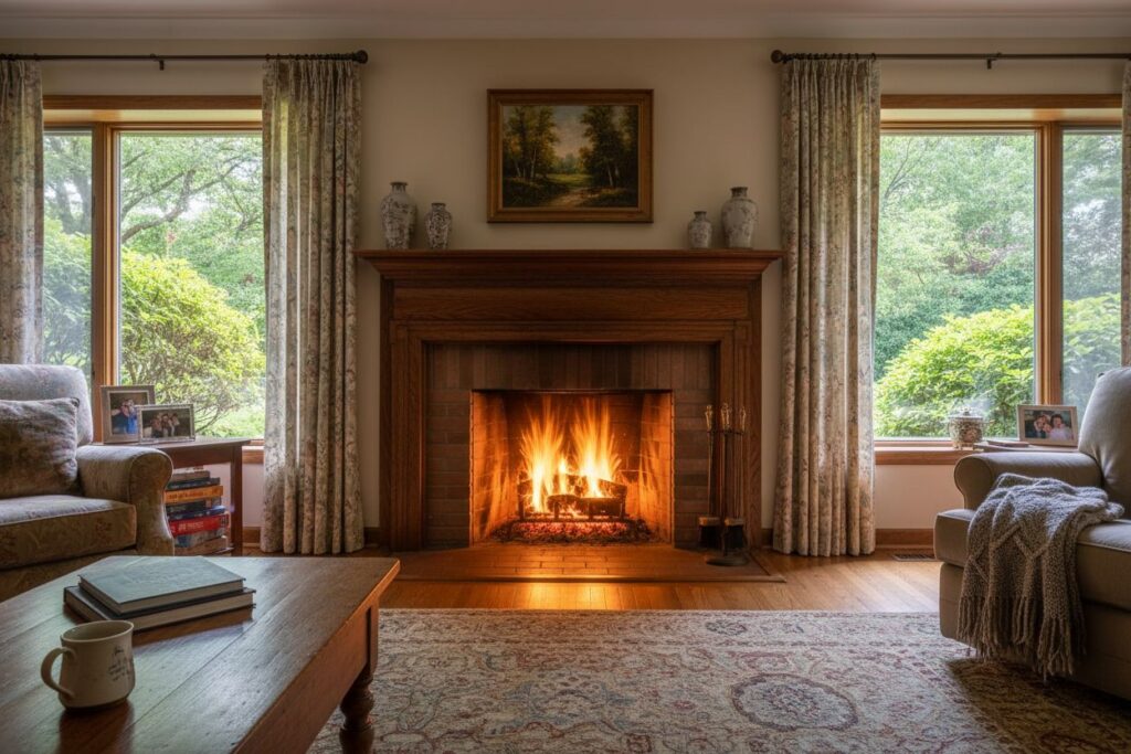 Comfortable fireplace view in Philadelphia living room