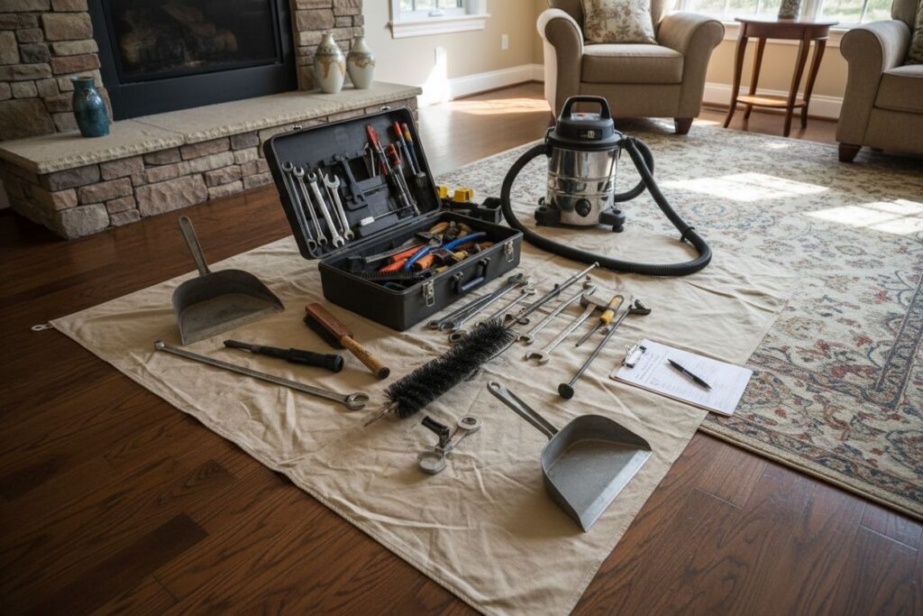 Expert fireplace technician servicing gas fireplace in Philadelphia