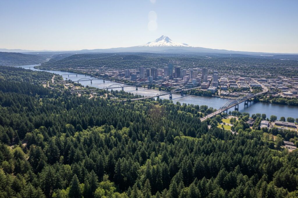 Portland Oregon skyline and local area