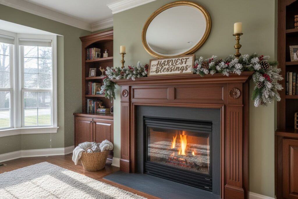 Gas fireplace with decor in Quincy residence