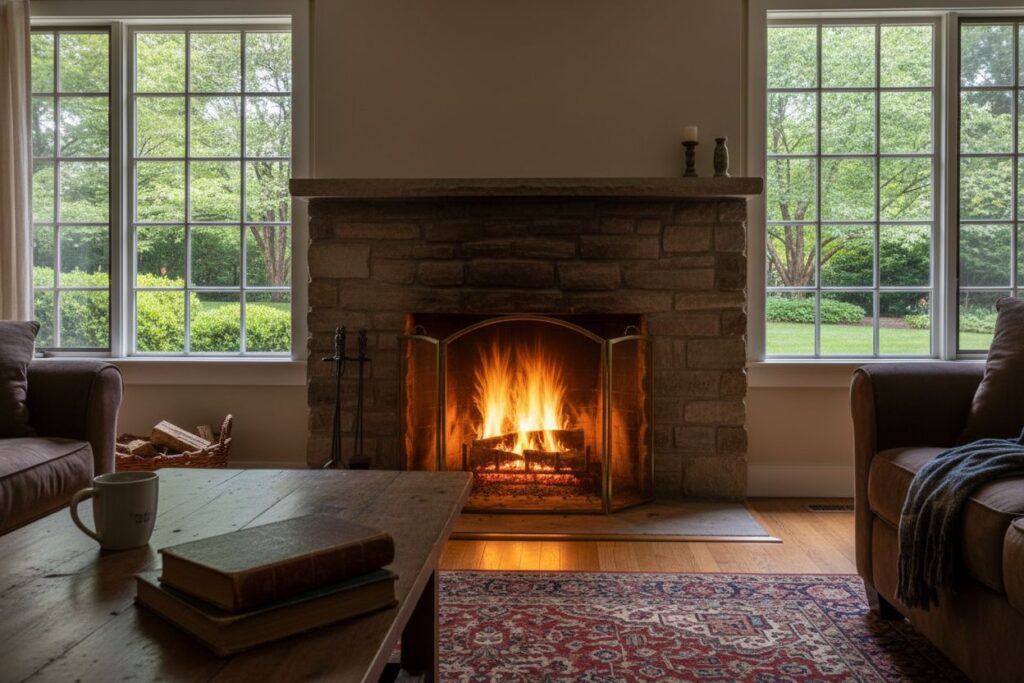 Comfortable fireplace view in Redding living room