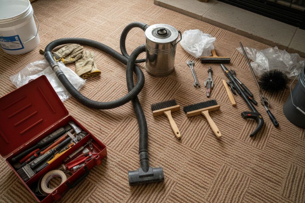 Expert fireplace technician servicing gas fireplace in Renton