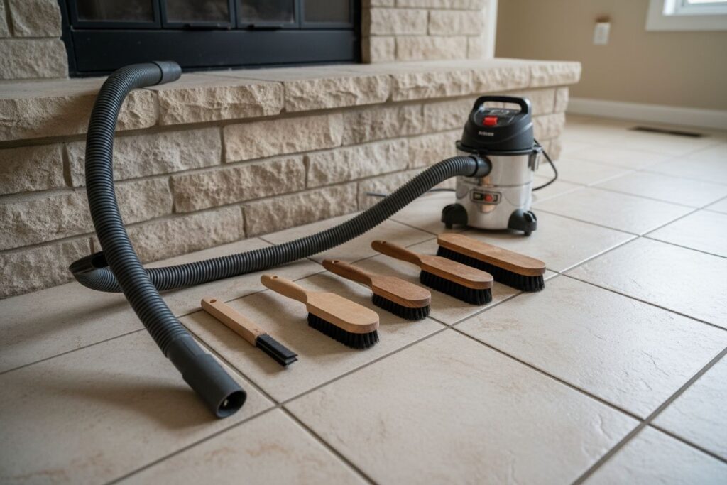 Expert fireplace technician servicing gas fireplace in Sacramento