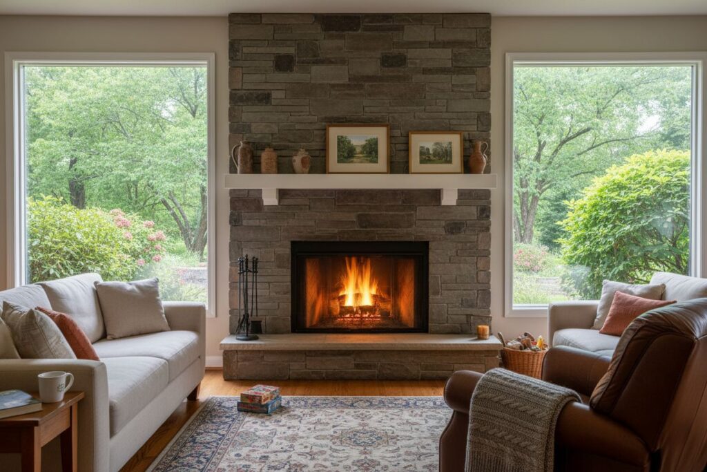 Comfortable fireplace view in Sacramento living room