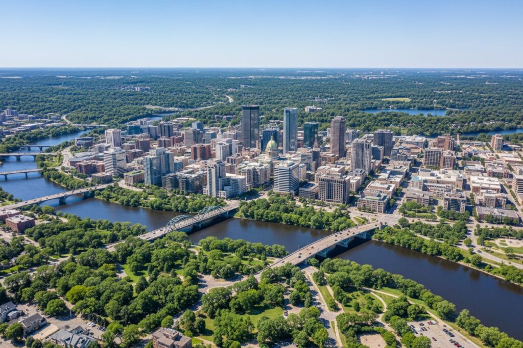 Saint Paul Minnesota skyline and local area