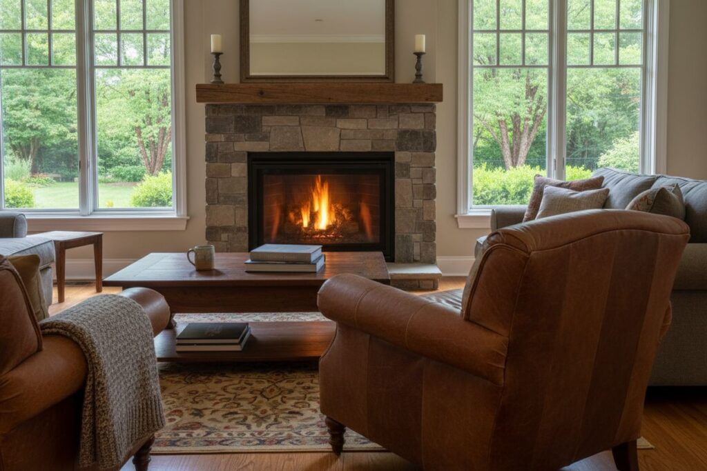 Cozy gas fireplace in Salem home