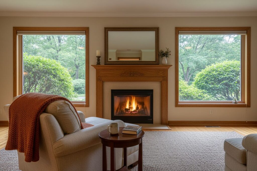 Cozy gas fireplace in San Diego home