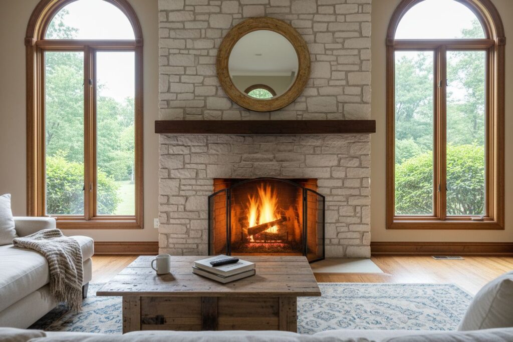 Comfortable fireplace view in San Diego living room