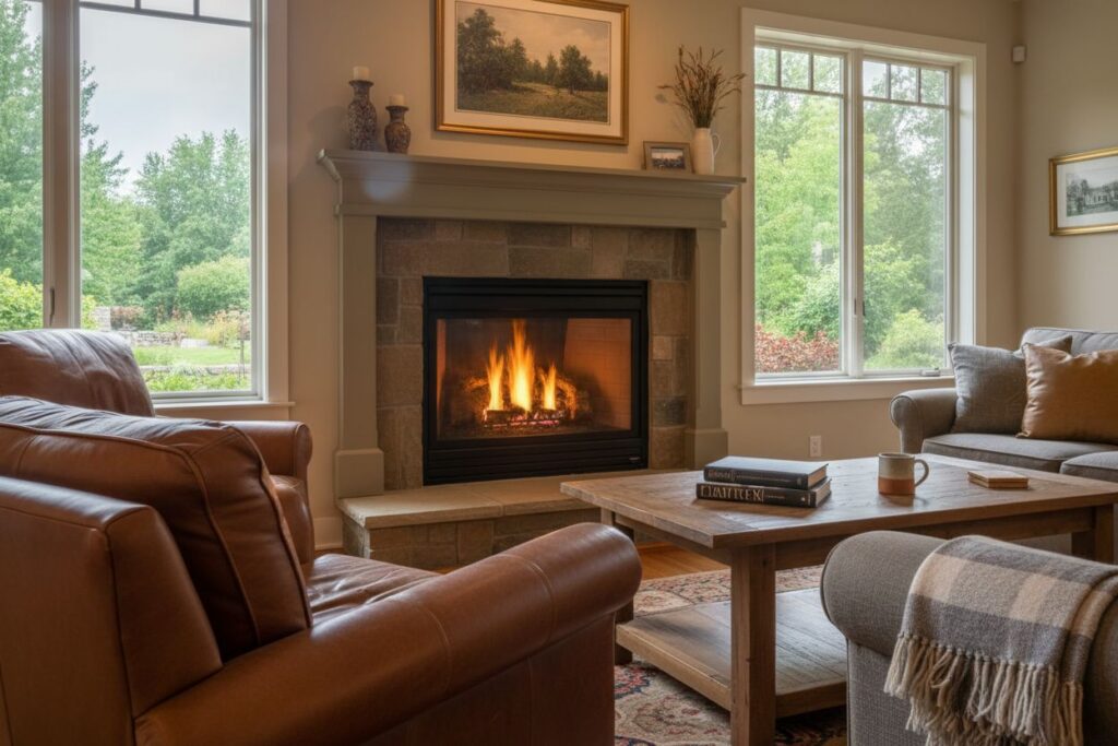 Cozy gas fireplace in Seaside home